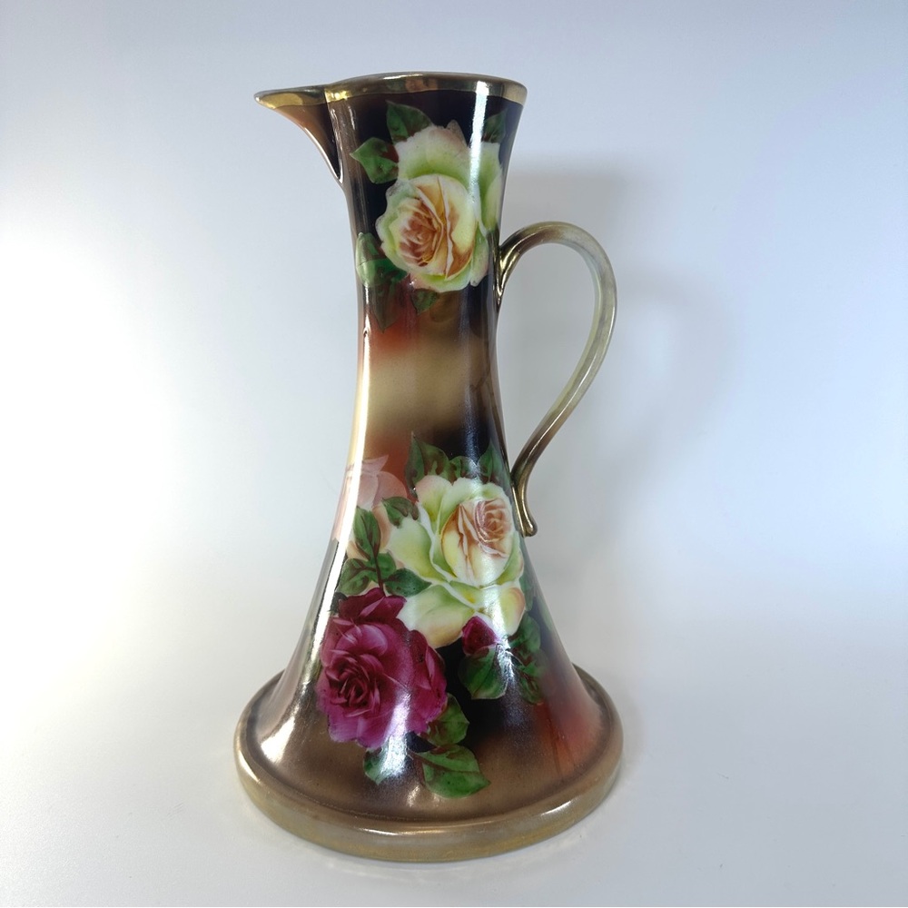 VTG Hand Painted Nippon Roses Floral Vade Decorate Pitcher Gold‎ Accent Unique